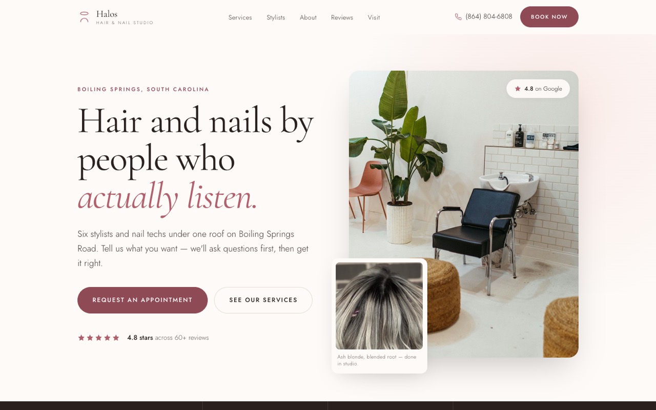 Hair and nail salon website we designed and built
